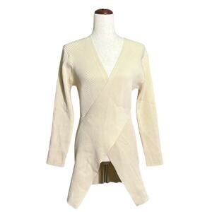 NWT Reveriee Cream Ribbed Wrap Cardigan Sweater Size Large T3